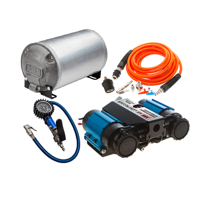 High Output Twin Air Compressor (12v) & Deluxe Tyre Inflation Kit including Tank