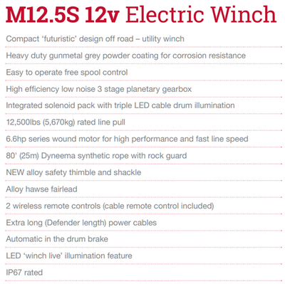 M12.5S 12500lb 12V Winch